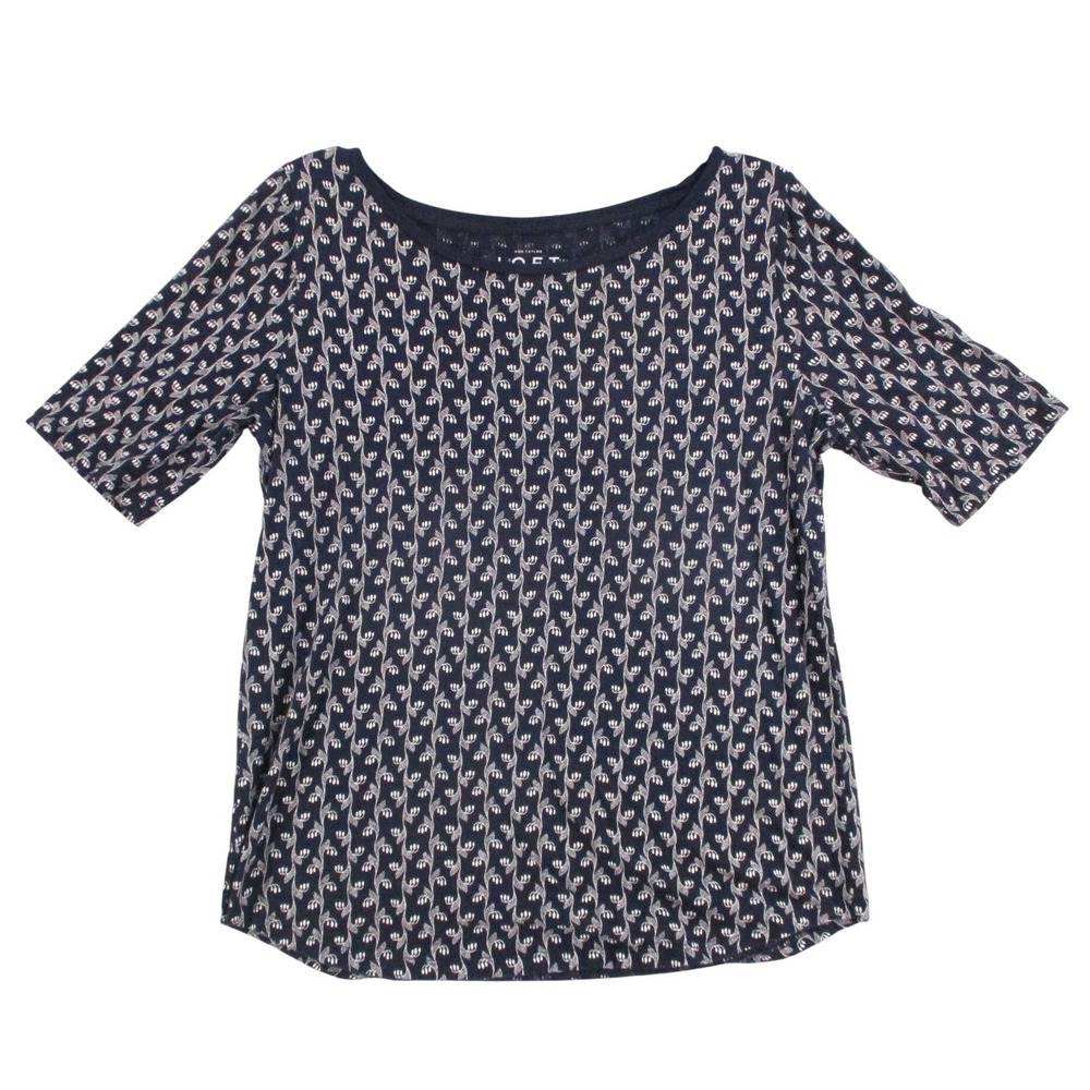 Ann Taylor Loft Vintage Soft Navy Blue Floral Vine Cotton Top Women Medium